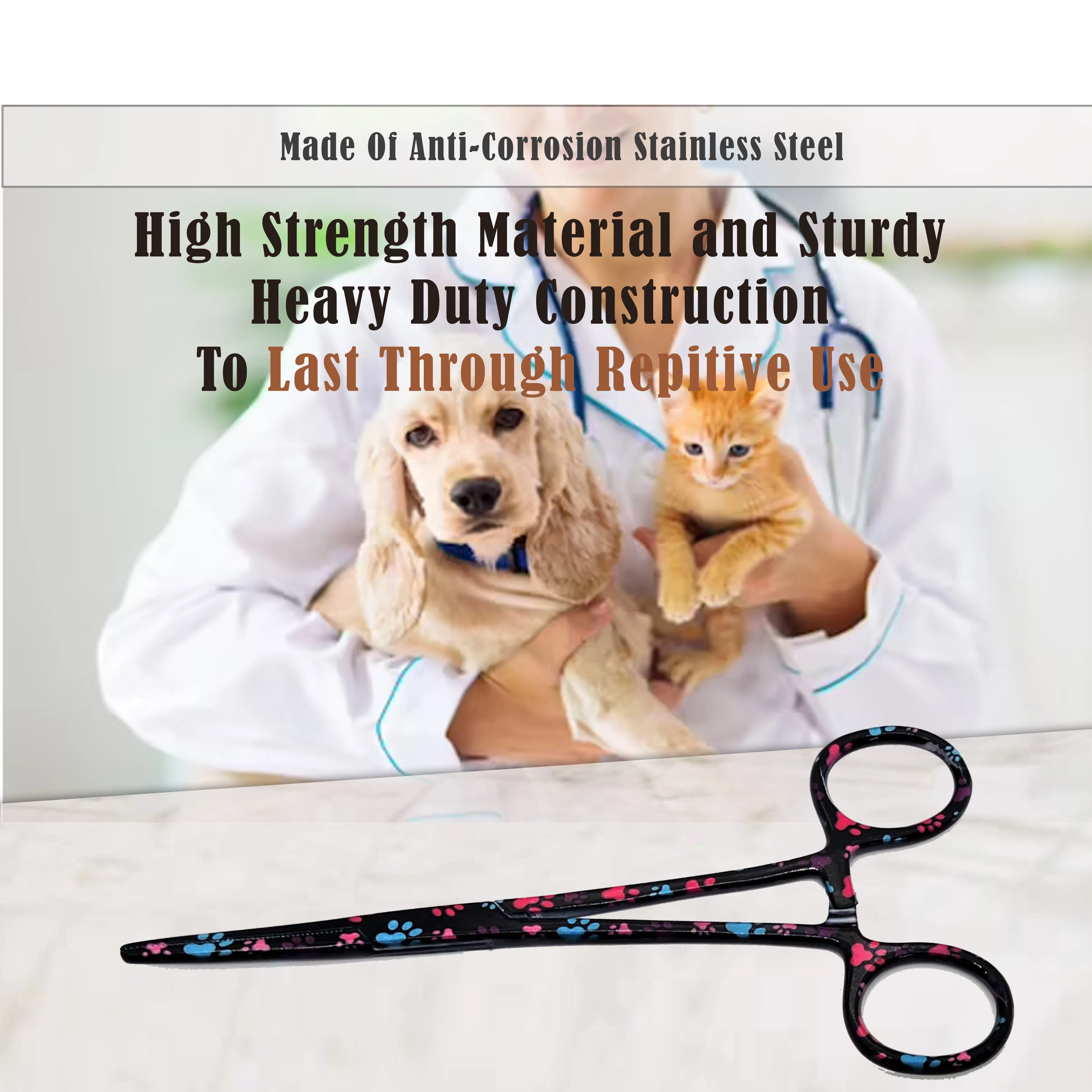 Dog Cat Ear Cleaning Forceps 5.5" STR Pet Hair Pulling Clamp Tweezers Grooming, BLACK Multi Paws