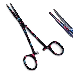 Dog Cat Ear Cleaning Forceps 5.5" STR Pet Hair Pulling Clamp Tweezers Grooming, BLACK Multi Paws