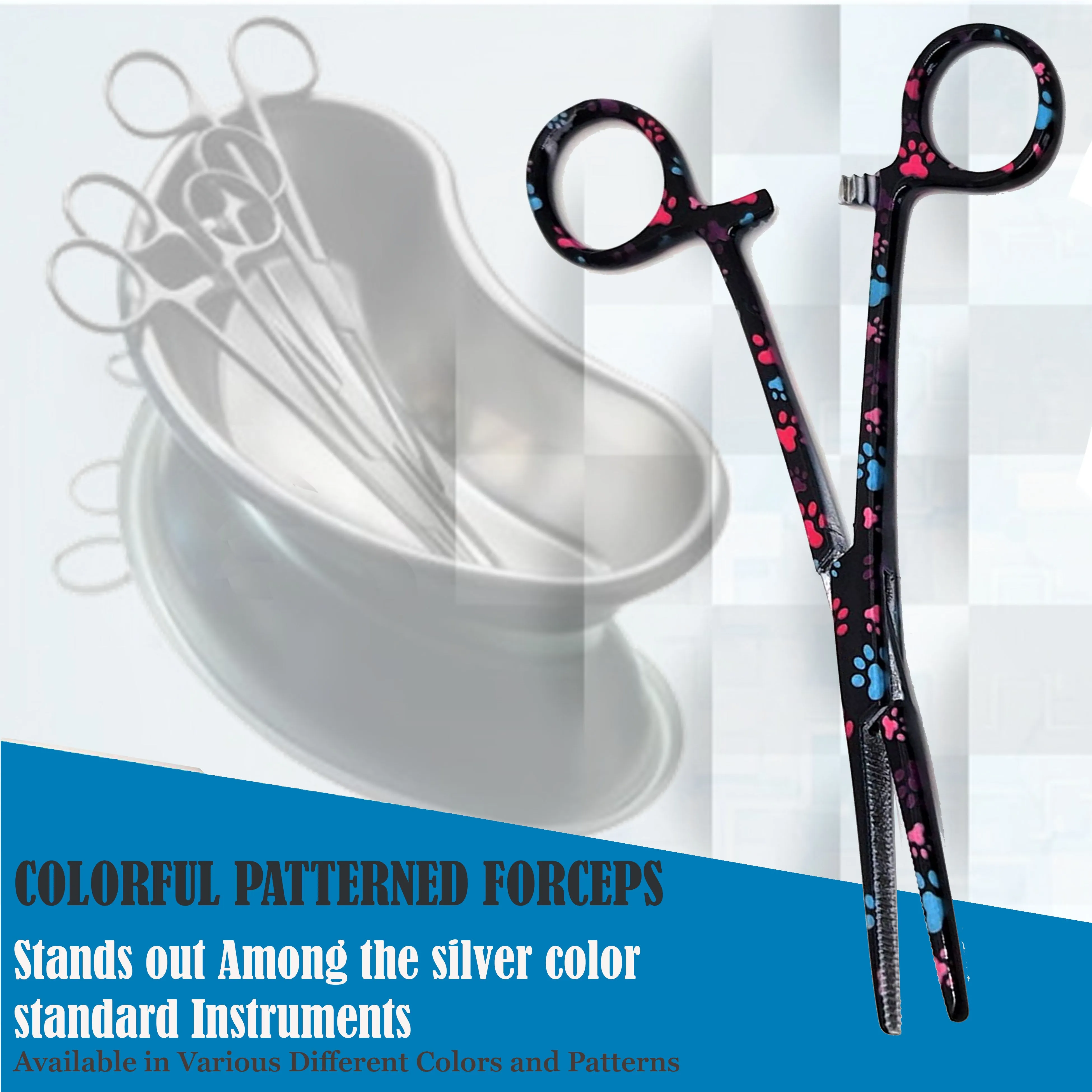 Dog Cat Ear Cleaning Forceps 5.5" STR Pet Hair Pulling Clamp Tweezers Grooming, BLACK Multi Paws