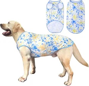 Dog Tie dye Sleeveless T Shirt Yellow Blue Printed Dogs Vest Shirt Pajamas Breathable Stretchy Summer Clothes for Extra Large Dog Boys Girls2X-Large,Yellow