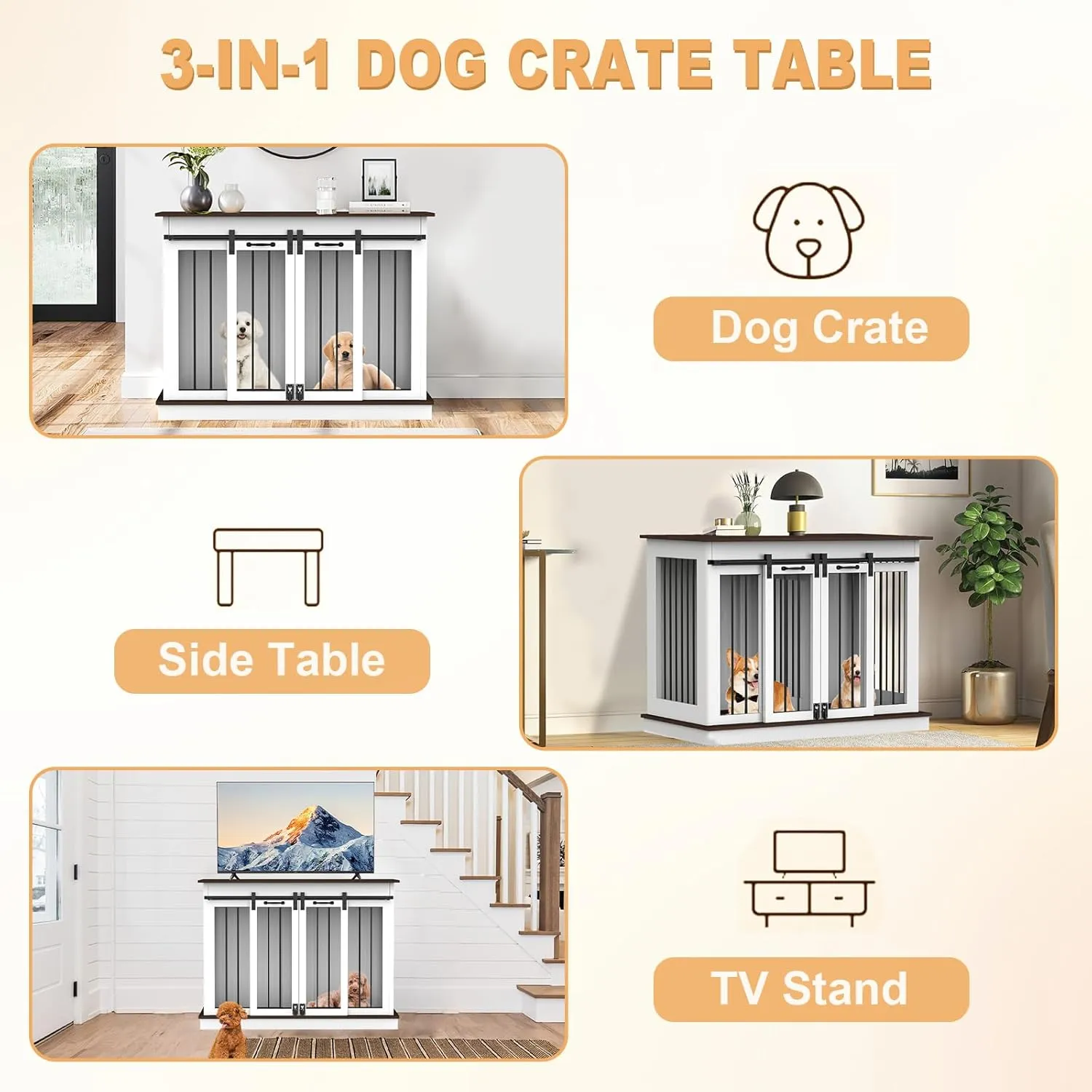 Double Dog Crate Furniture for 2 Dogs Heavy Duty Wood Dog Cage Table with 2 Sliding Doors and Removable Divider Dog Kennel Indoor for Medium Large Dogs (47" L x 24" W x 35" H)