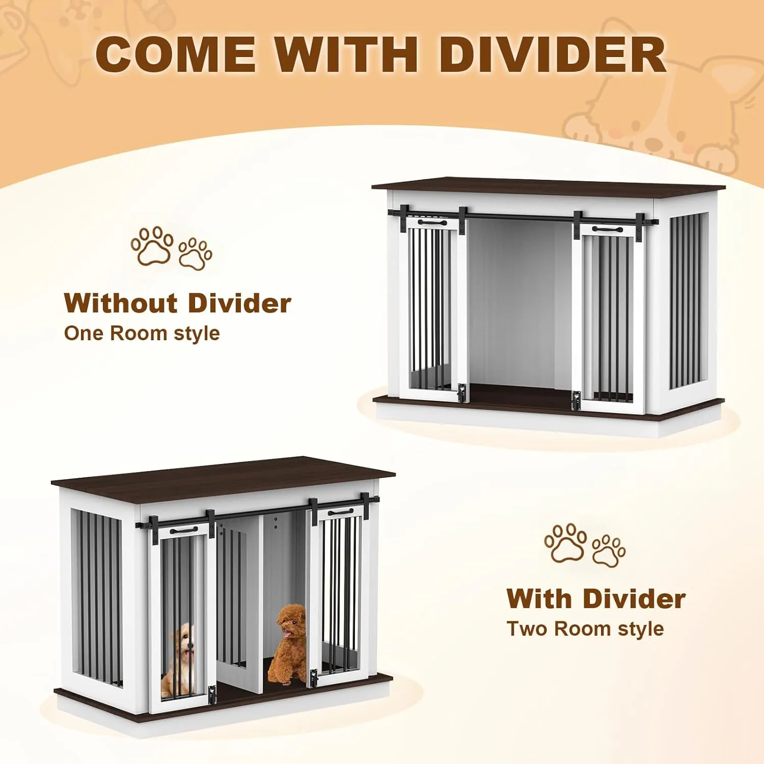 Double Dog Crate Furniture for 2 Dogs Heavy Duty Wood Dog Cage Table with 2 Sliding Doors and Removable Divider Dog Kennel Indoor for Medium Large Dogs (47" L x 24" W x 35" H)