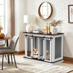 Double Dog Crate Furniture for 2 Dogs Heavy Duty Wood Dog Cage Table with 2 Sliding Doors and Removable Divider Dog Kennel Indoor for Medium Large Dogs (47" L x 24" W x 35" H)