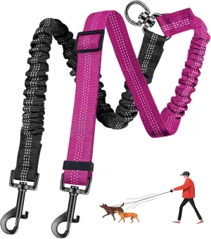 Double Dog Leash - 360Swivel Tangle Free Splitter Attachment, 2 Dogs Multi-Functional Leashes, Dual Rope for Outdoor Walk Train Small Medium Large Two Pet, Fuchsia
