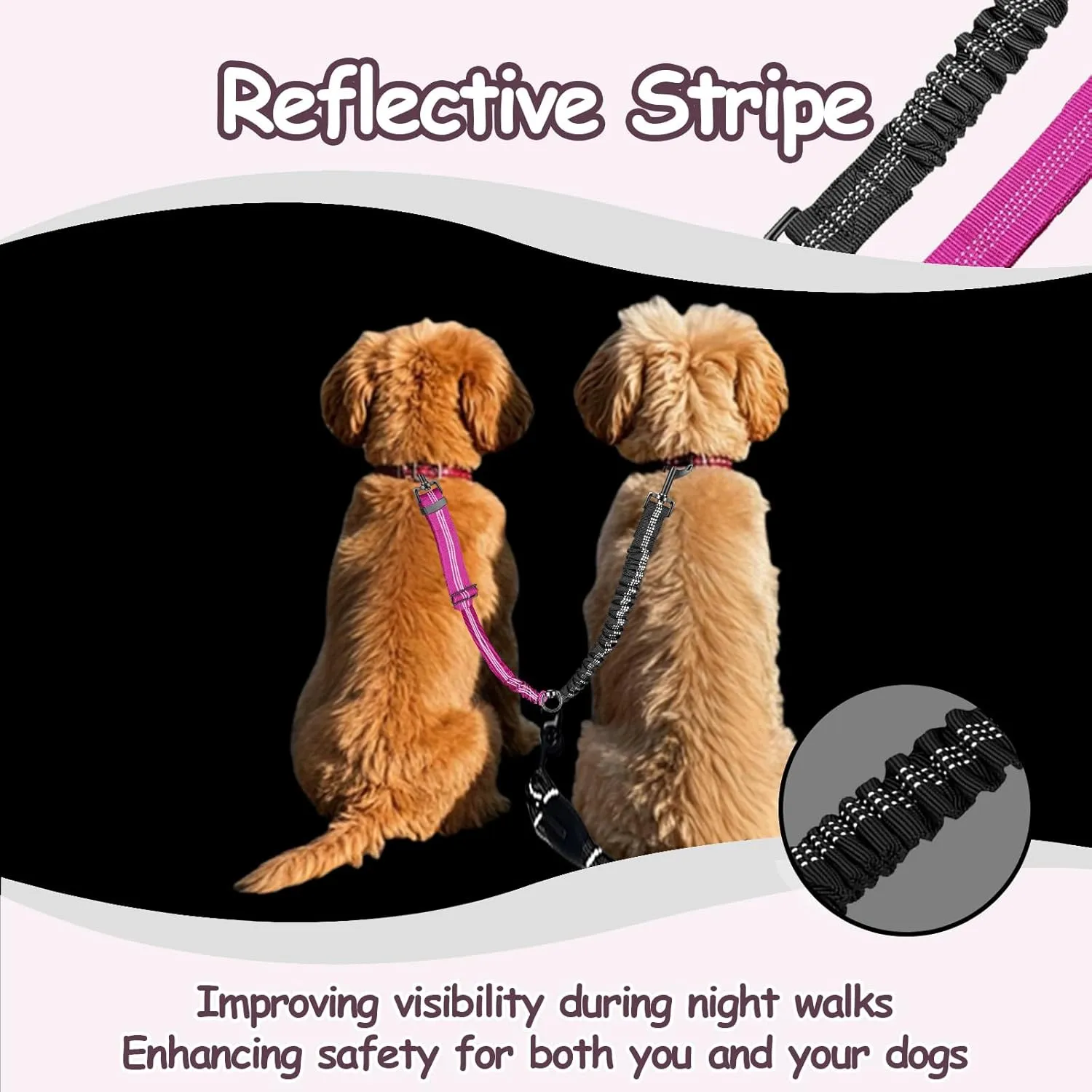 Double Dog Leash - 360Swivel Tangle Free Splitter Attachment, 2 Dogs Multi-Functional Leashes, Dual Rope for Outdoor Walk Train Small Medium Large Two Pet, Fuchsia