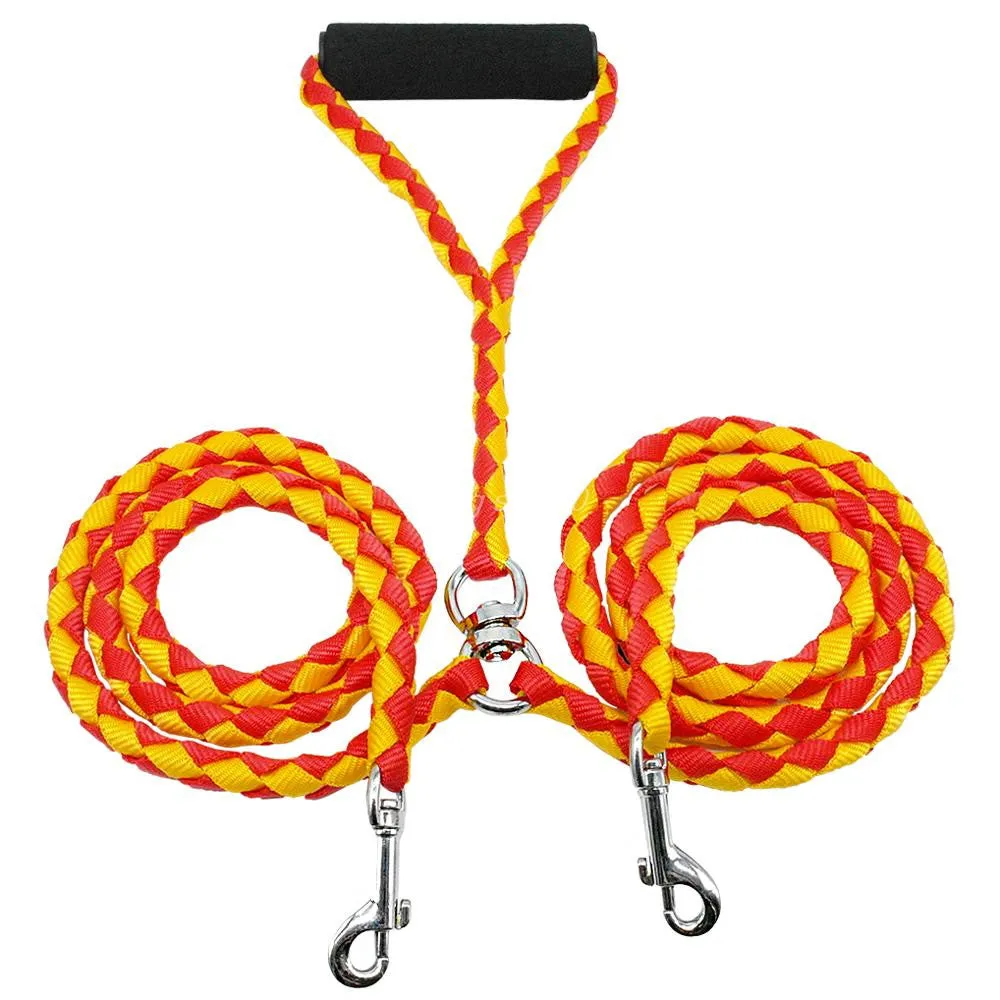 Double Dog Leash for Two Dogs 47 Inch Braided Tangle Free Dual Leash Coupler For Walking and Training Two Dogs 3 Colors