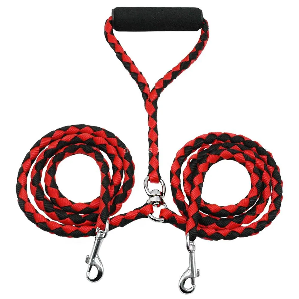 Double Dog Leash for Two Dogs 47 Inch Braided Tangle Free Dual Leash Coupler For Walking and Training Two Dogs 3 Colors