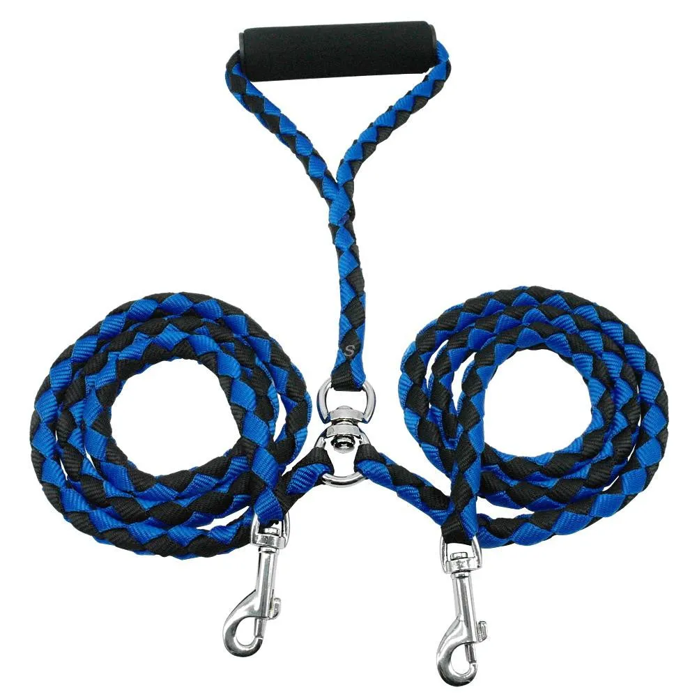 Double Dog Leash for Two Dogs 47 Inch Braided Tangle Free Dual Leash Coupler For Walking and Training Two Dogs 3 Colors