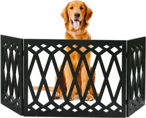 Etna 3-Panel Diamond Design Wood Pet Gate - Decorative Black Tri Fold Dog Fence for Doorways, Stairs - Indoor/Outdoor Pet Barrier - 24-48 Inches Wide x 19 Inches Tall