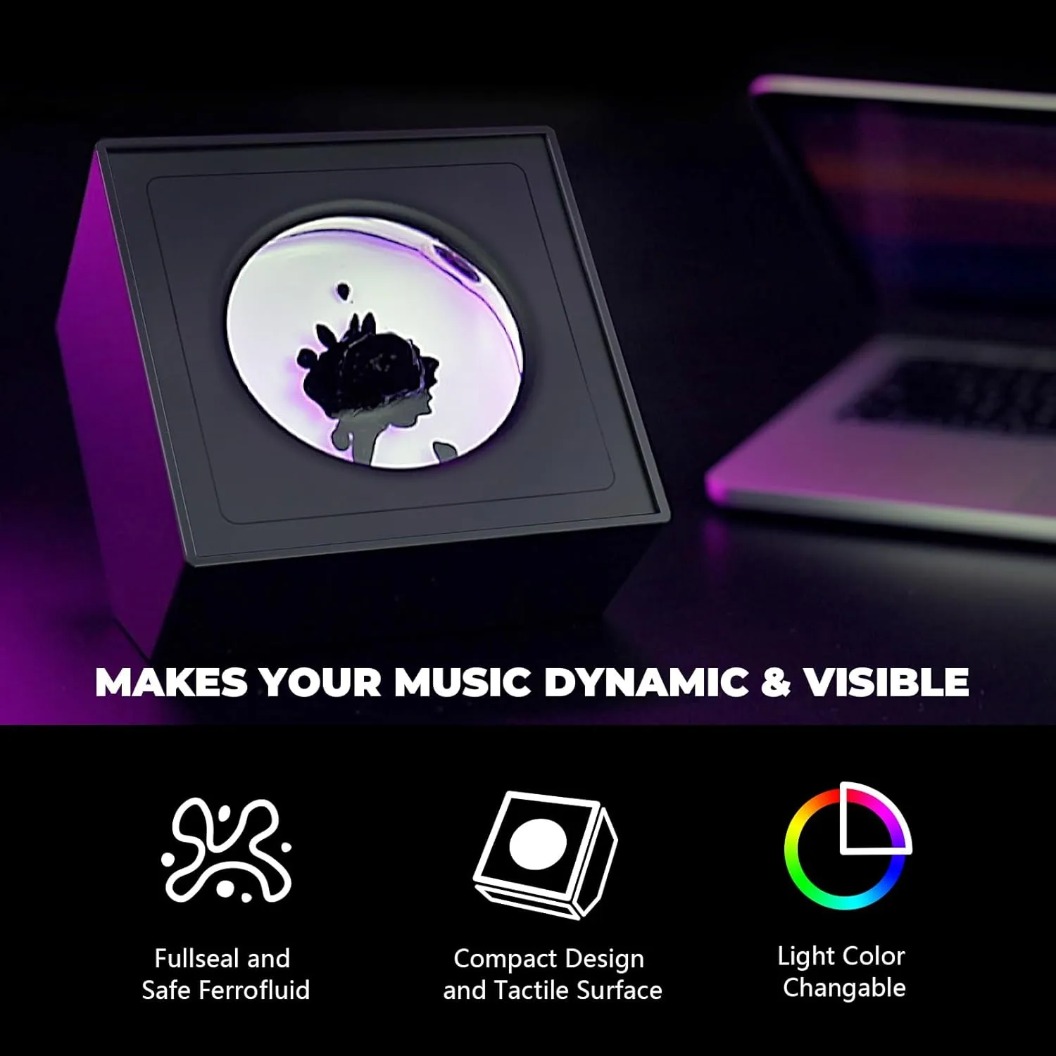 Ferrofluid Music Visualizer, Dancing Sound SensitiveFerrofluid Speaker Music Mate, Decorative RGB Light Ferrofluid Display Desk Toy for Table, Bedroom, Office, Study, Science Gift