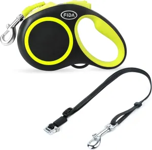 Fida Retractable Dog Leash and Dual Dog Leash Accessories to Walk 2 Two Dogs Set, Patented Roller Design No Tangle Reflective Leash Attachment Length Adjustable for Small and Medium Dogs Up to 65lbs