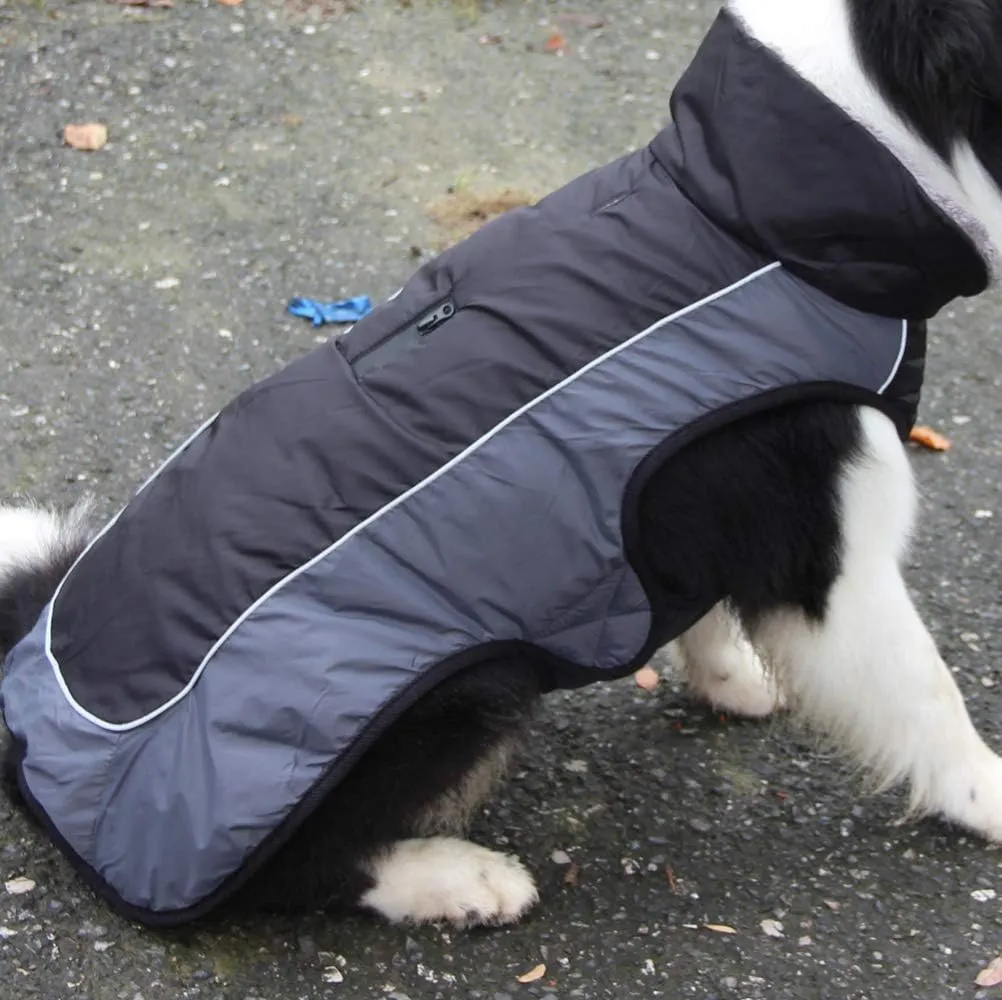 Fleece Collar Dog Coats for Medium Dogs,Waterproof Warm Doggie Jacket for Cold Winter,Black L