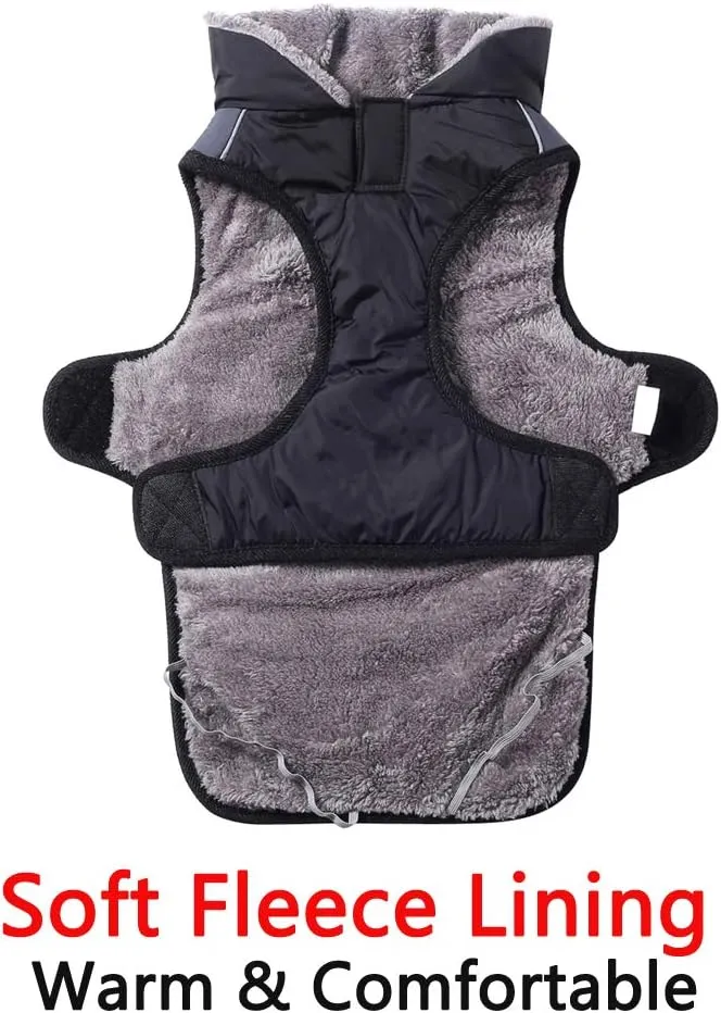 Fleece Collar Dog Coats for Medium Dogs,Waterproof Warm Doggie Jacket for Cold Winter,Black L