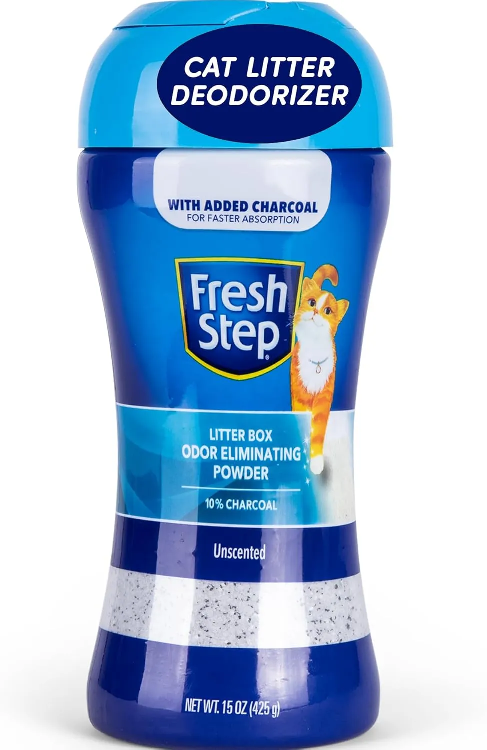 Fresh Step Cat Litter Box Odor Eliminating Powder with Charcoal, Unscented Cat Odor Eliminator for Home, Odor Absorber Cat Litter & Housebreaking Supplies, 15 Ounce