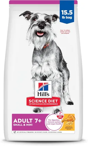 Hill's Science Diet Small & Mini, Senior Adult 7 , Small & Mini Breeds Senior Premium Nutrition, Dry Dog Food, Chicken, Brown Rice, & Barley, 15.5 lb Bag