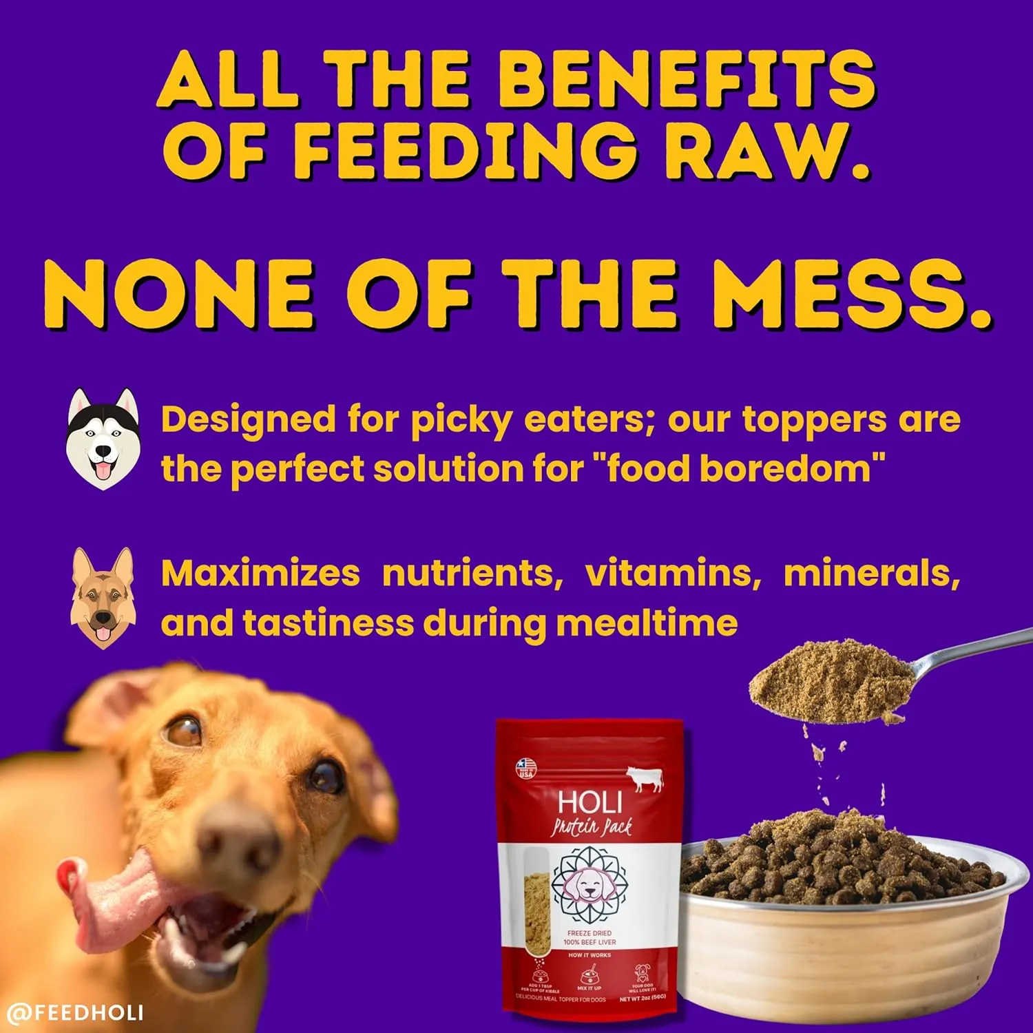 HOLI Lamb Liver Dog Food Topper - Single Ingredient, Human-Grade - Freeze Dried Dog Food Toppers and Flavor Enhancer for Picky Dogs  Grain Free  100% All Natural - 8oz