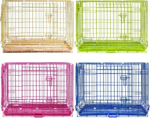 Homey Pet Medium Dog Crate, 30 Inch Dog Cage for Small Dogs, Collapsible Nano-Coating Metal Wire Small Dog Kennel Indoor with Removable Grid Tray, Double Doors, PINK30 GOLD30 BLUE30 GREEN30 Bundle
