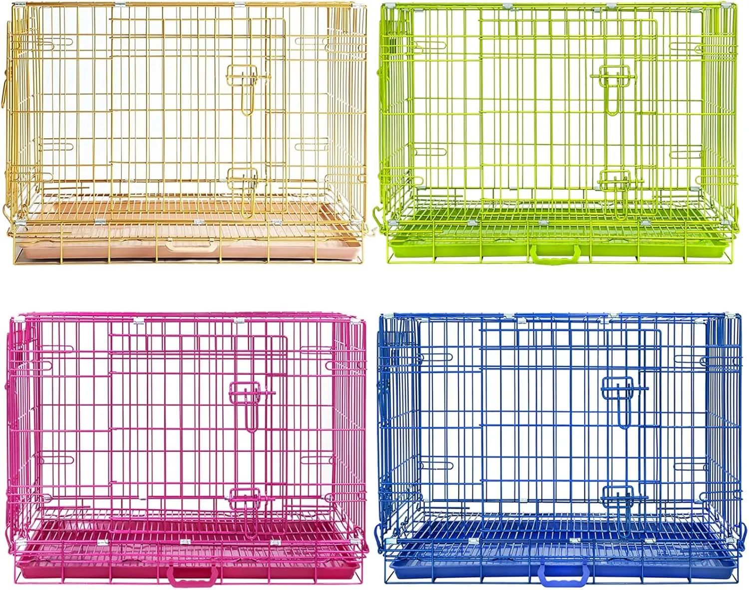 Homey Pet Medium Dog Crate, 30 Inch Dog Cage for Small Dogs, Collapsible Nano-Coating Metal Wire Small Dog Kennel Indoor with Removable Grid Tray, Double Doors, PINK30 GOLD30 BLUE30 GREEN30 Bundle
