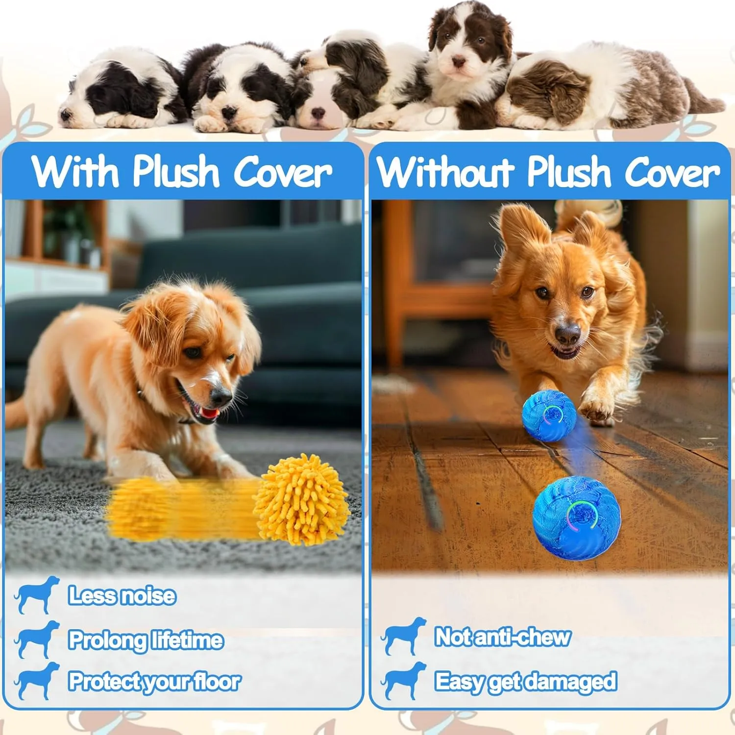 Interactive Dog Toys, Self Rolling Ball with Cover Anti-Chewer for Small/Medium/Large Puppy Pet, Moving Ball for Dogs Enrichment, Motion Activated Toys That Move on its Own