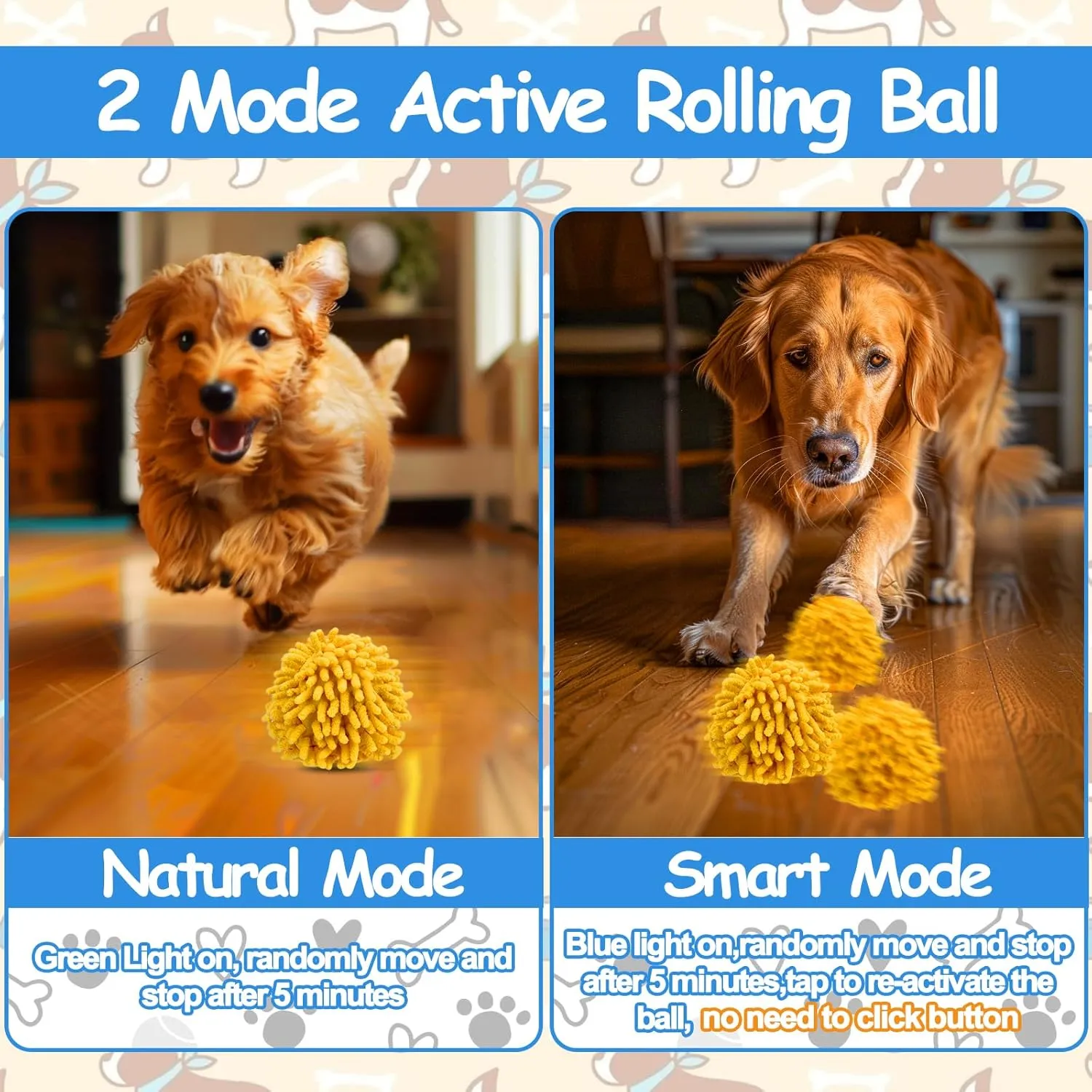 Interactive Dog Toys, Self Rolling Ball with Cover Anti-Chewer for Small/Medium/Large Puppy Pet, Moving Ball for Dogs Enrichment, Motion Activated Toys That Move on its Own