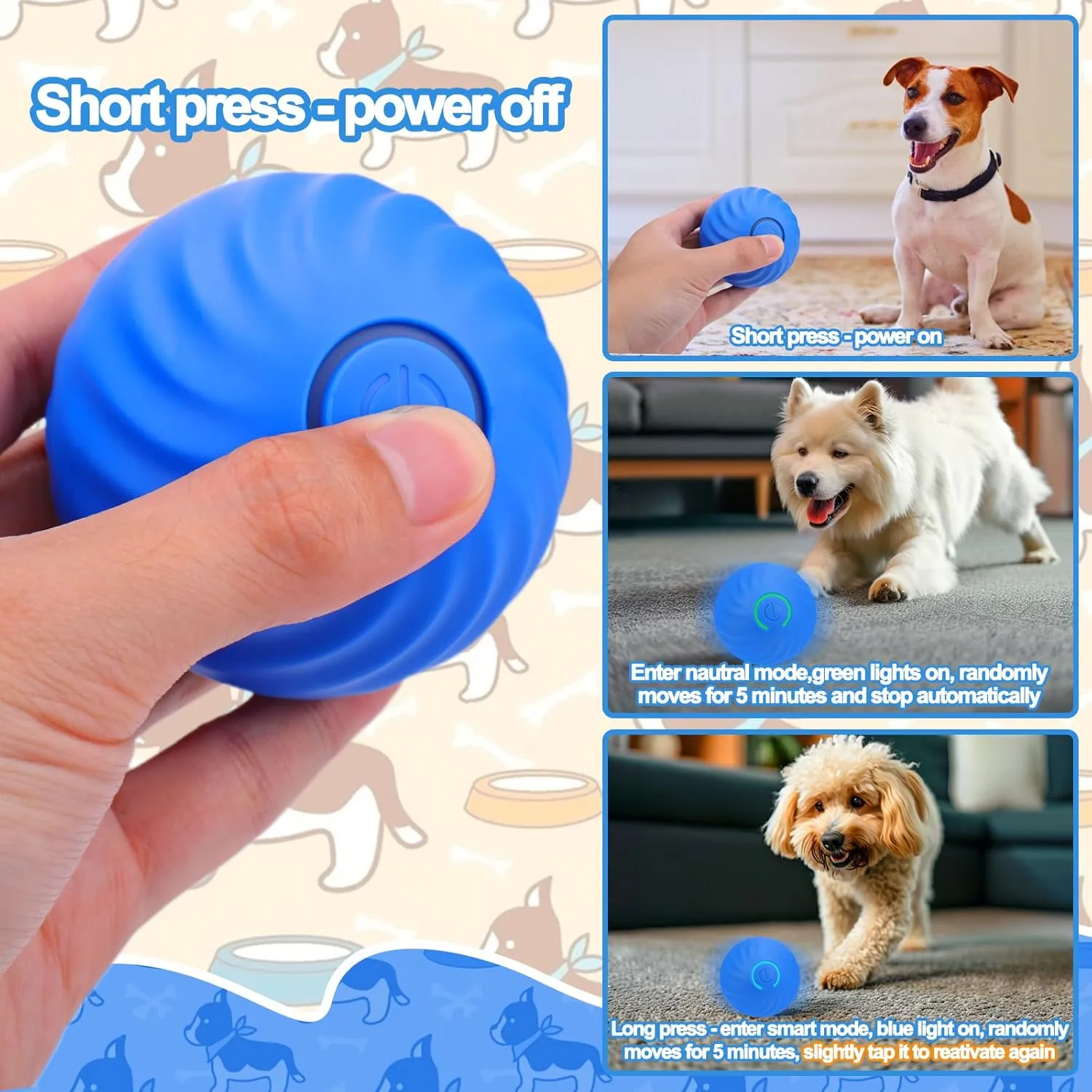 Interactive Dog Toys, Self Rolling Ball with Cover Anti-Chewer for Small/Medium/Large Puppy Pet, Moving Ball for Dogs Enrichment, Motion Activated Toys That Move on its Own