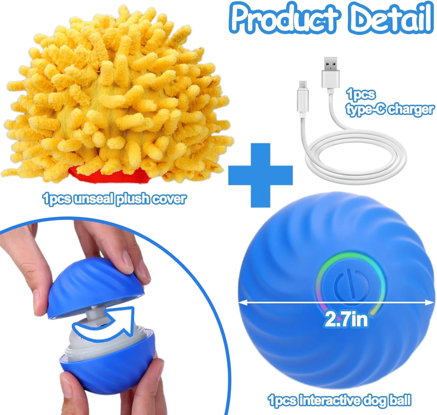 Interactive Dog Toys, Self Rolling Ball with Cover Anti-Chewer for Small/Medium/Large Puppy Pet, Moving Ball for Dogs Enrichment, Motion Activated Toys That Move on its Own