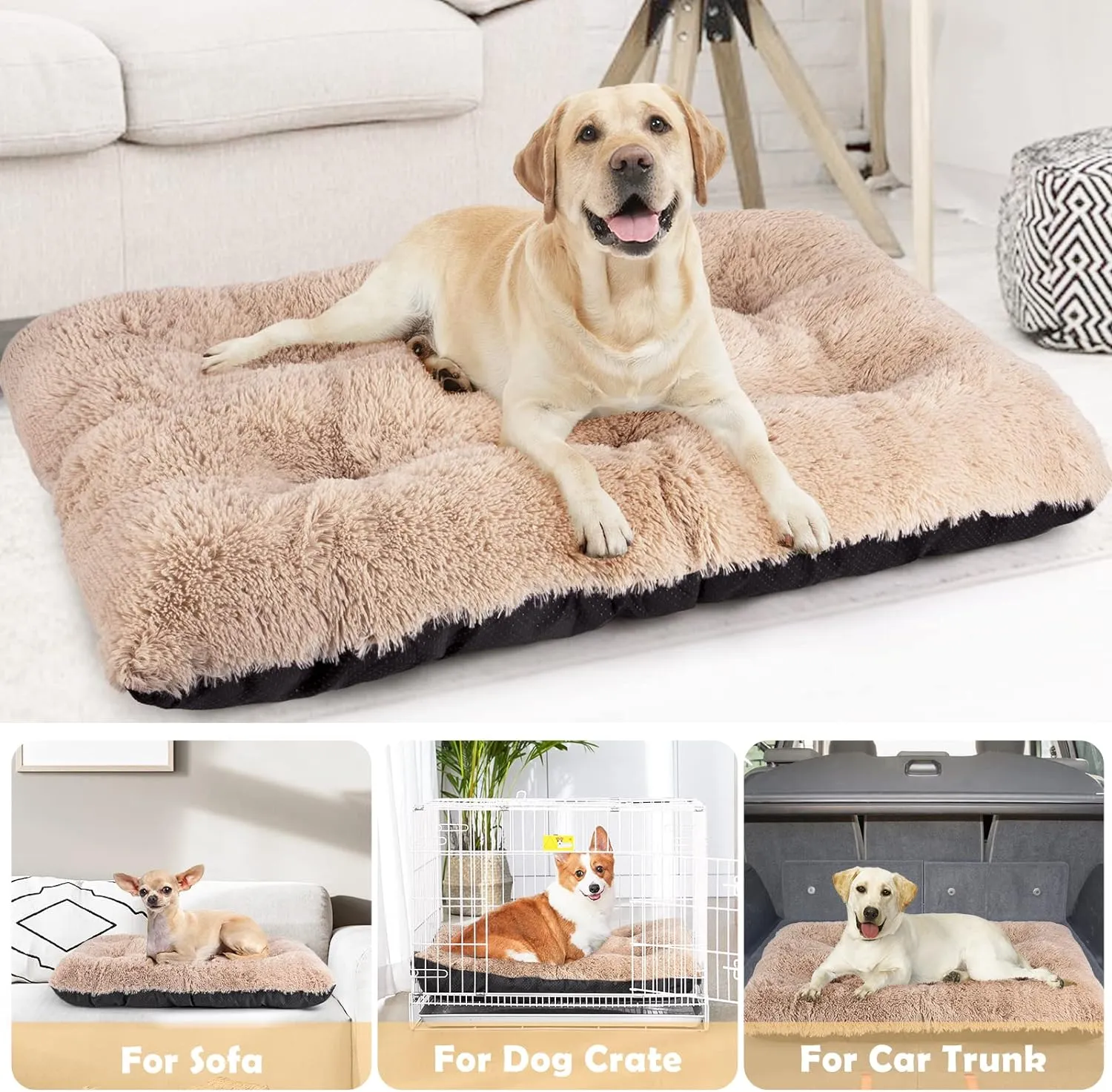 JOEJOY Calming Dog Bed - Washable Pad, Anti-Slip Mat for Small Medium Dogs, Sleeping & Anti-Anxiety, 29" x 21", Beige