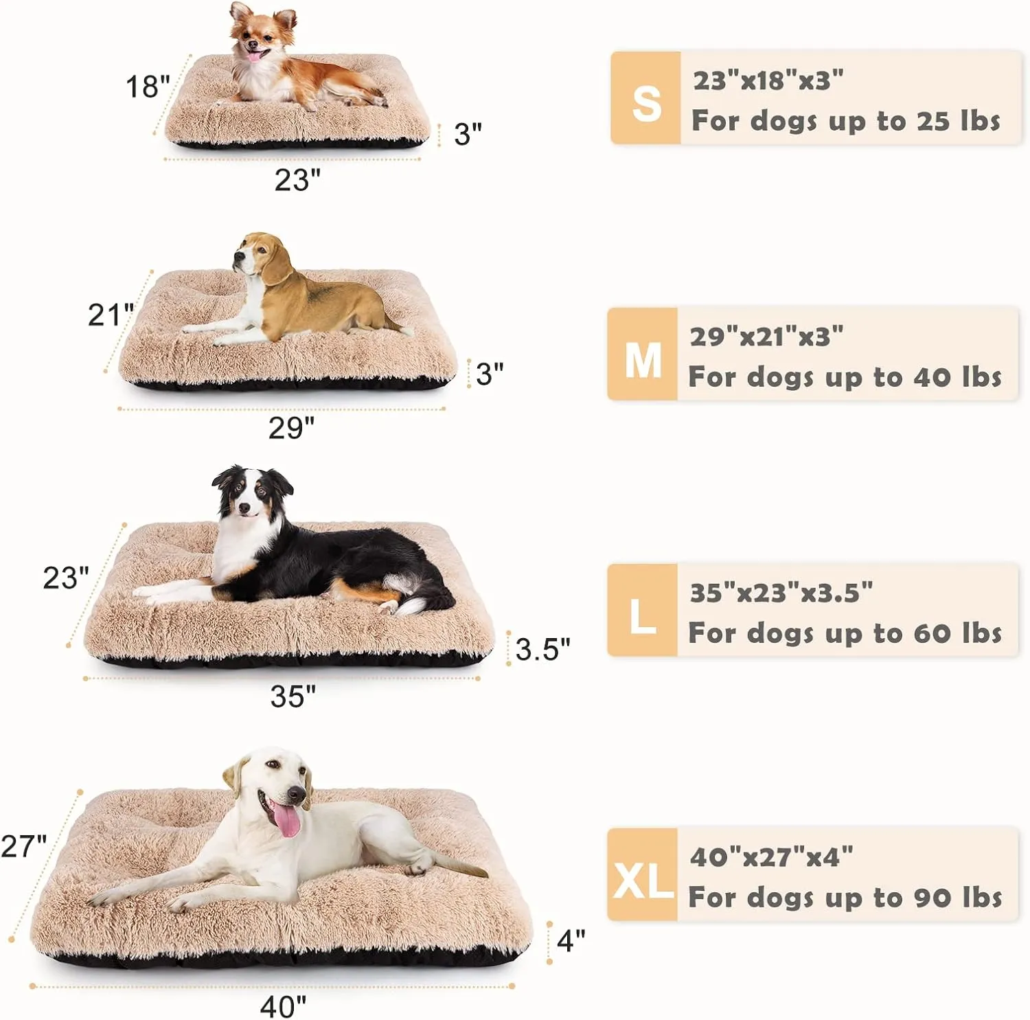 JOEJOY Large Dog Bed Crate Pad, Ultra Soft Calming Dog Crate Bed Washable Anti-Slip Kennel Crate Mat for Large Medium Small Dogs, Dog Mats for Sleeping and Anti Anxiety35" x 23", Beige