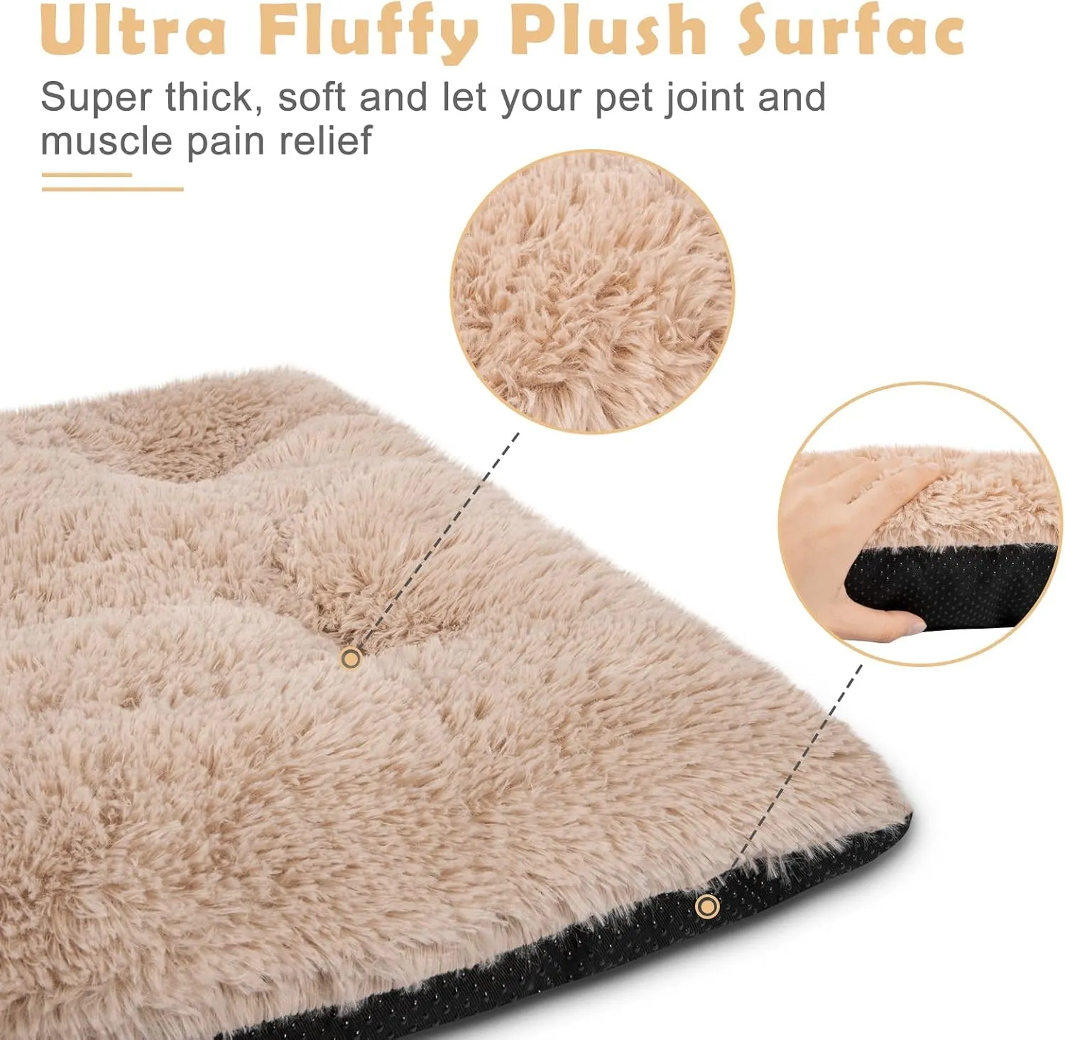 JOEJOY Large Dog Bed Crate Pad, Ultra Soft Calming Dog Crate Bed Washable Anti-Slip Kennel Crate Mat for Large Medium Small Dogs, Dog Mats for Sleeping and Anti Anxiety35" x 23", Beige