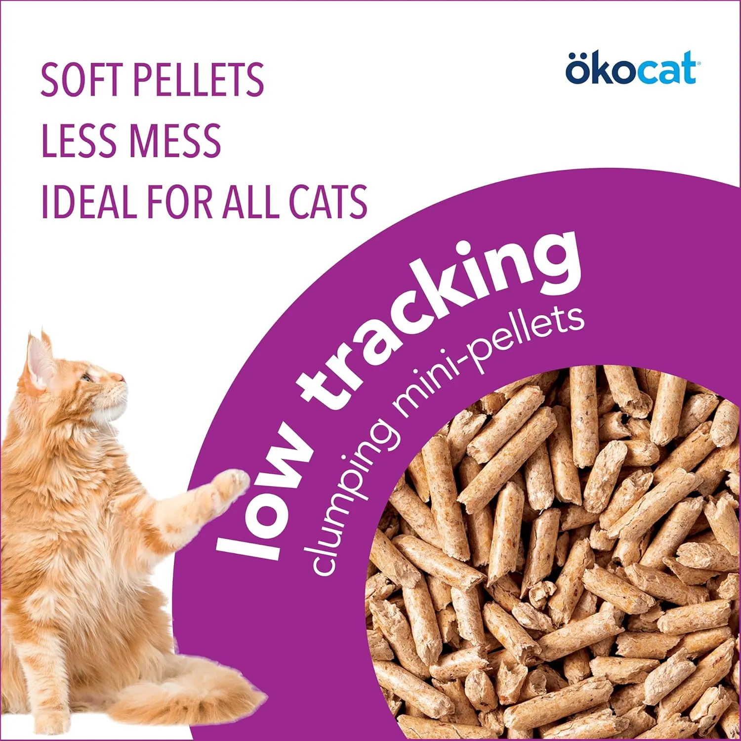 kocat Less Mess Low Tracking Wood Clumping Cat Litter Mini- Pellets, Unscented, 14.8 pounds - Natural Ingredients, Stops Odor, Clumps Solid, 99% Dust Free, Great for Long-Hair Breeds, All Cats
