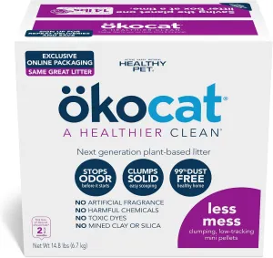 kocat Less Mess Low Tracking Wood Clumping Cat Litter Mini- Pellets, Unscented, 14.8 pounds - Natural Ingredients, Stops Odor, Clumps Solid, 99% Dust Free, Great for Long-Hair Breeds, All Cats