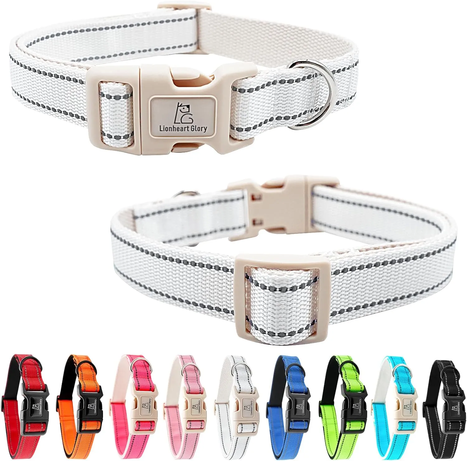 Lionheart Glory Reflective Dog Collar - Adjustable, Durable, Soft Classic Collar for Small Dogs, Puppies - White
