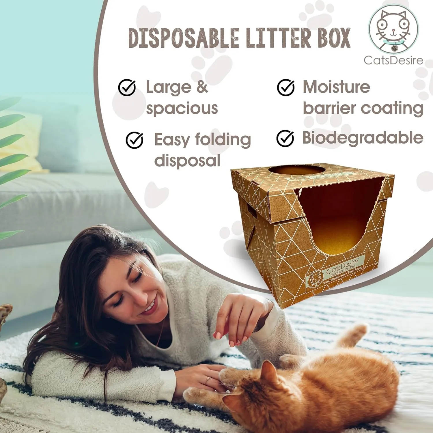 Litter Box - Disposable Litter Box Pack (6 pcs) - Top/Low Entry - Includes 2 lids, 2 Bases and 2 Multipurpose Pads - Partially Recycled Cardboard, 17" L x 17" W x 15.25" H