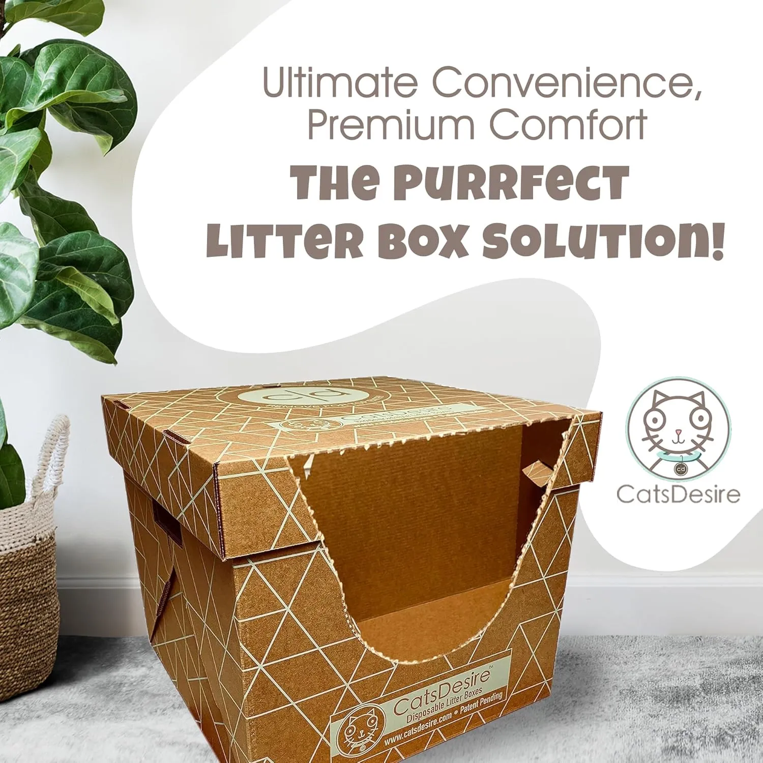 Litter Box - Disposable Litter Box Pack (6 pcs) - Top/Low Entry - Includes 2 lids, 2 Bases and 2 Multipurpose Pads - Partially Recycled Cardboard, 17" L x 17" W x 15.25" H