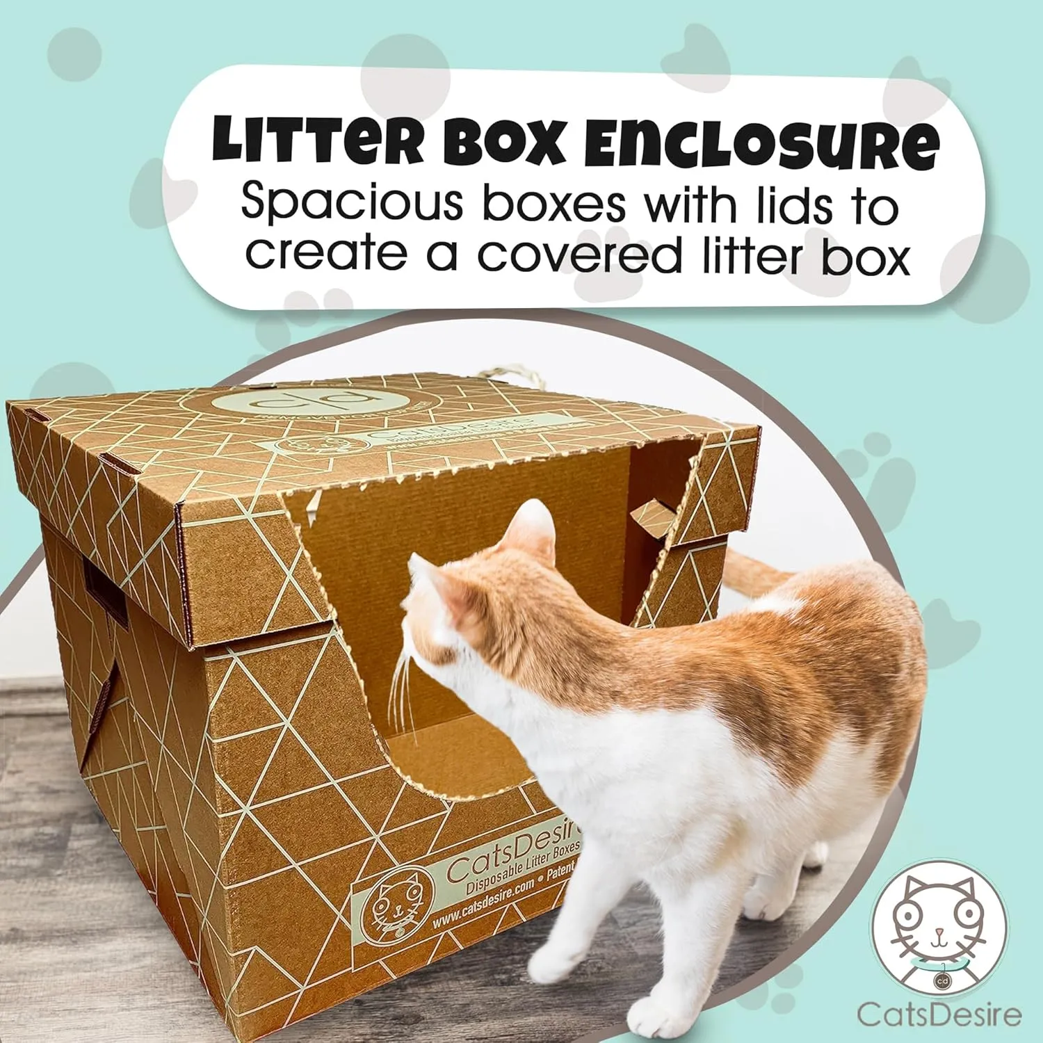 Litter Box - Disposable Litter Box Pack (6 pcs) - Top/Low Entry - Includes 2 lids, 2 Bases and 2 Multipurpose Pads - Partially Recycled Cardboard, 17" L x 17" W x 15.25" H