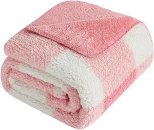 LURKA Checkered Sherpa & Polar Fleece Throw Blanket - 2-Sided Luxury Hypoallergenic Blankets for Couch, Bed, Pets (Powder Pink, Twin(60"x80"))