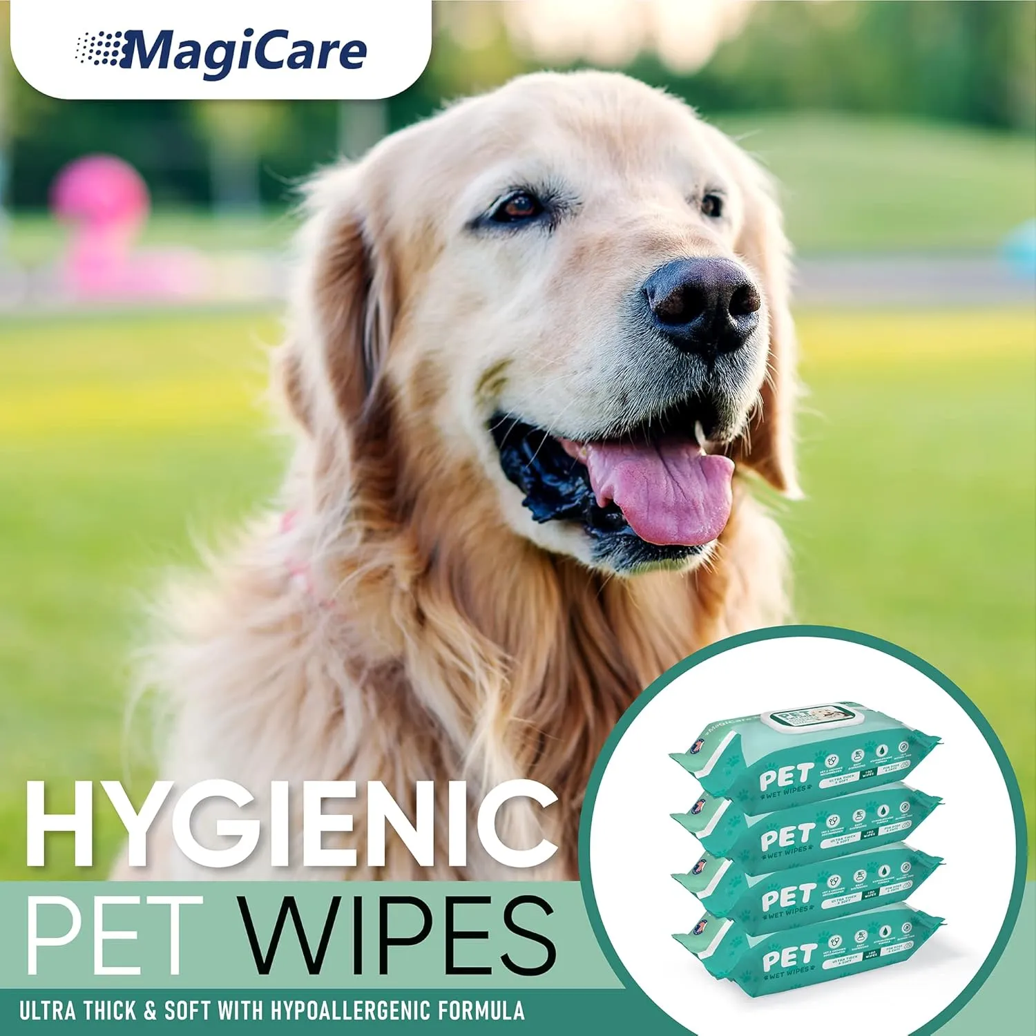 MAGICARE Dog Wipes for Paws, Butt, Ears & Eyes  400 Extra Wet & Thick Unscented Grooming Pet Wipes for Dogs & Cats  Deodorizing, Hypoallergenic  Made in USA