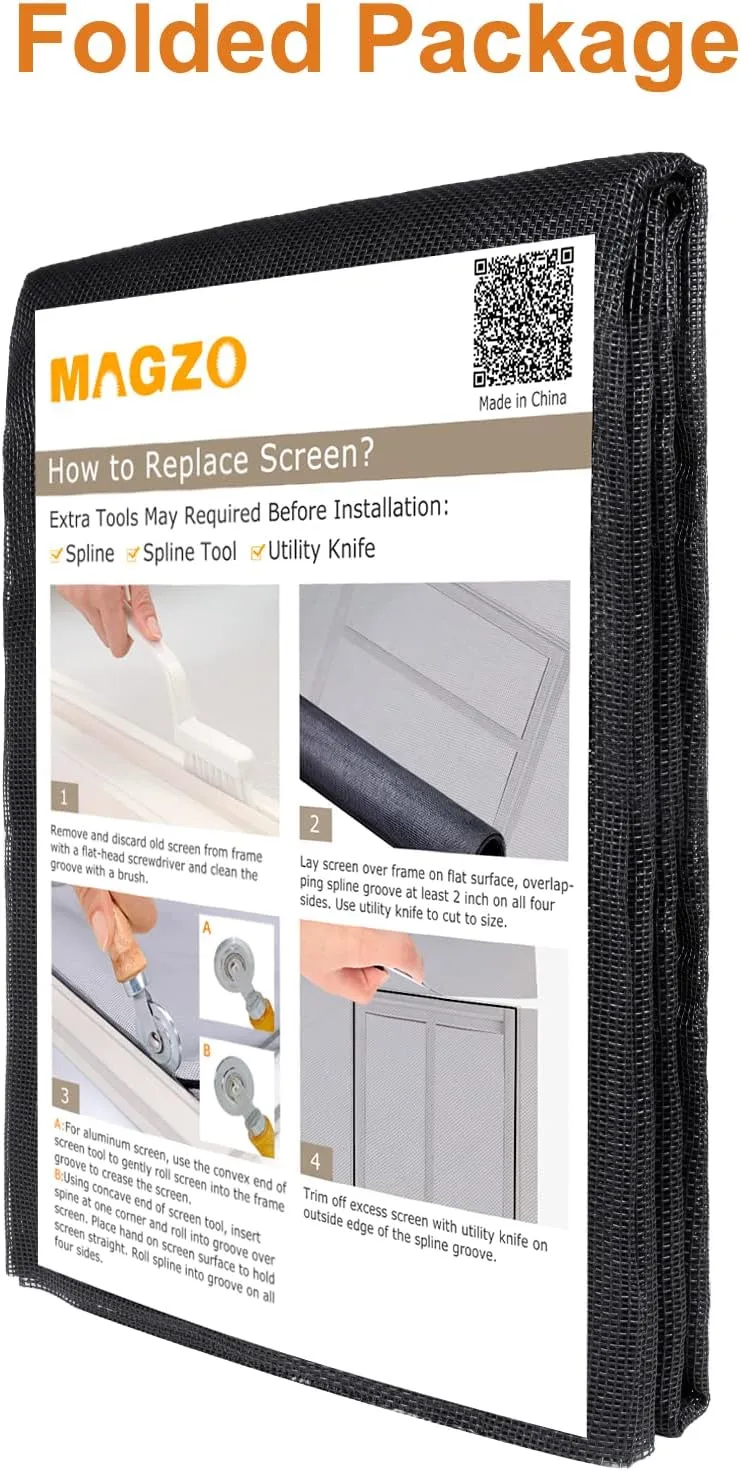 MAGZO Pet Proof Window&Door Screen Replacement Mesh, 60" W x 96" L, Best Vinyl Coated Polyester Dog Cat Resistant Heavy Duty, DIY Adjustable Net Netting Curtain Wire Fits Any Smaller Size, Black