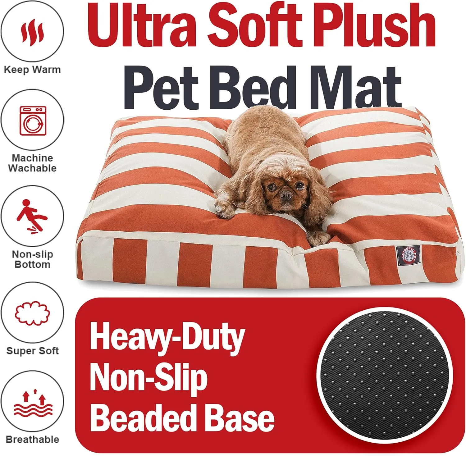 Majestic Pet Rectangle Medium Dog Bed Washable  Non Slip Comfy Pet Bed  Dog Crate Bed with Removable Washable Cover  Dog Kennel Bed for Sleeping - Dog Bed Medium Breed 36x29x4 Inch  Burnt Orange