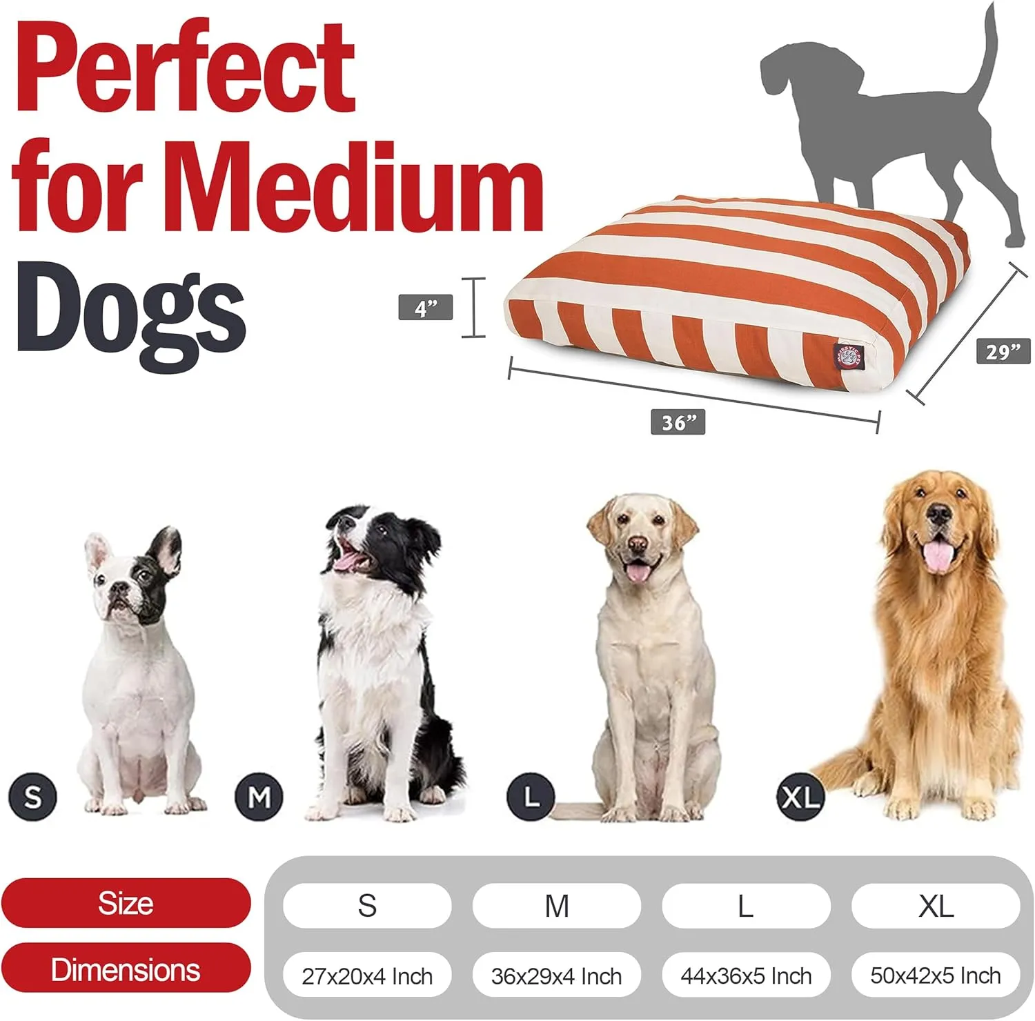 Majestic Pet Rectangle Medium Dog Bed Washable  Non Slip Comfy Pet Bed  Dog Crate Bed with Removable Washable Cover  Dog Kennel Bed for Sleeping - Dog Bed Medium Breed 36x29x4 Inch  Burnt Orange