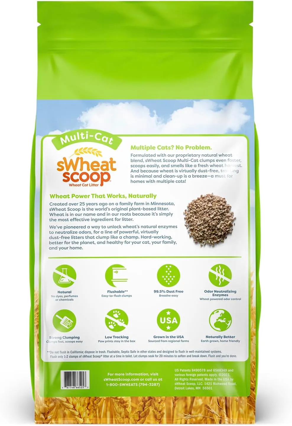 Natural Wheat Multi-Cat Litter, Superior Clumping with Odor Neutralizing Enzymes, 25 Pound Bag