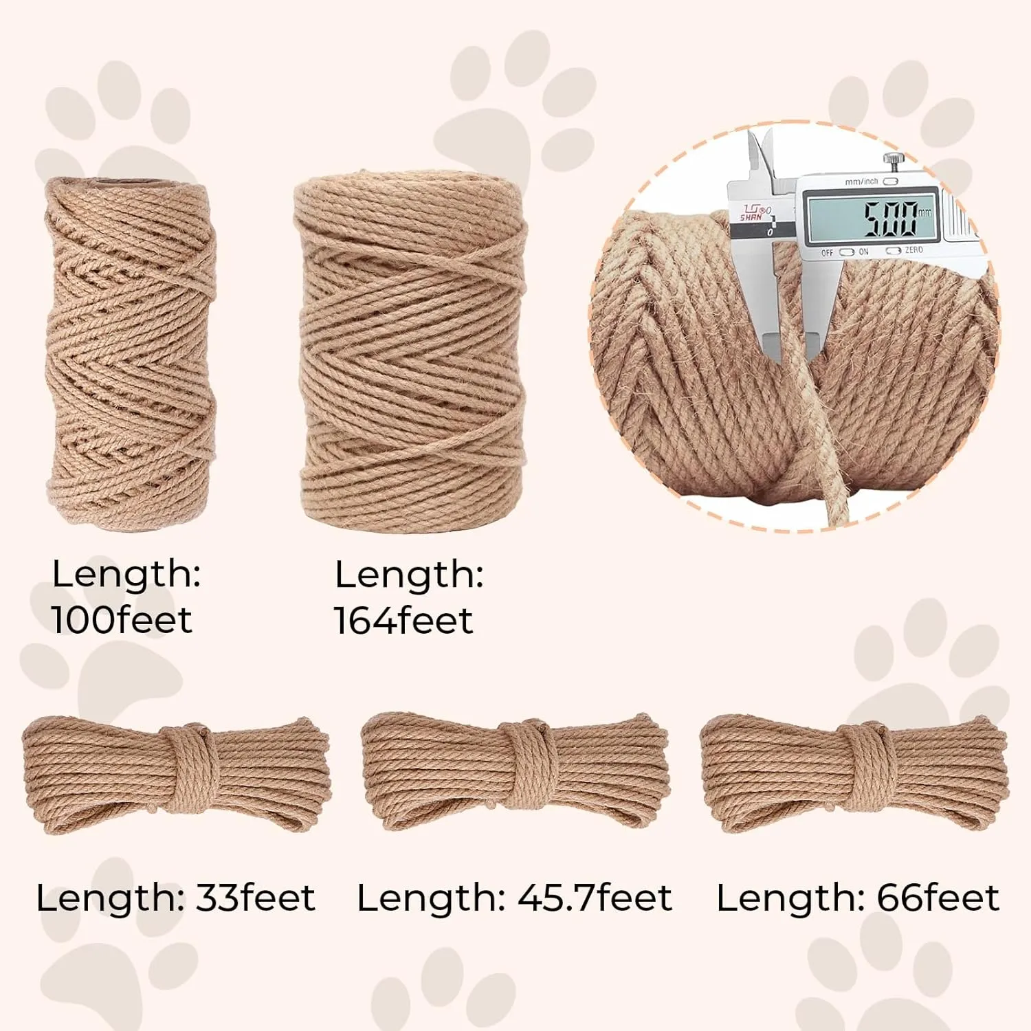 Nature Hemp Rope,sisal Rope for cat Scratcher,Rope for cat Scratch Postcat Scratching Post Replacement,Cat Scratcher Replacement Rope Heavy Duty Jute Twine for Cat Tree and Tower, DIY (1/4inch,50FT)