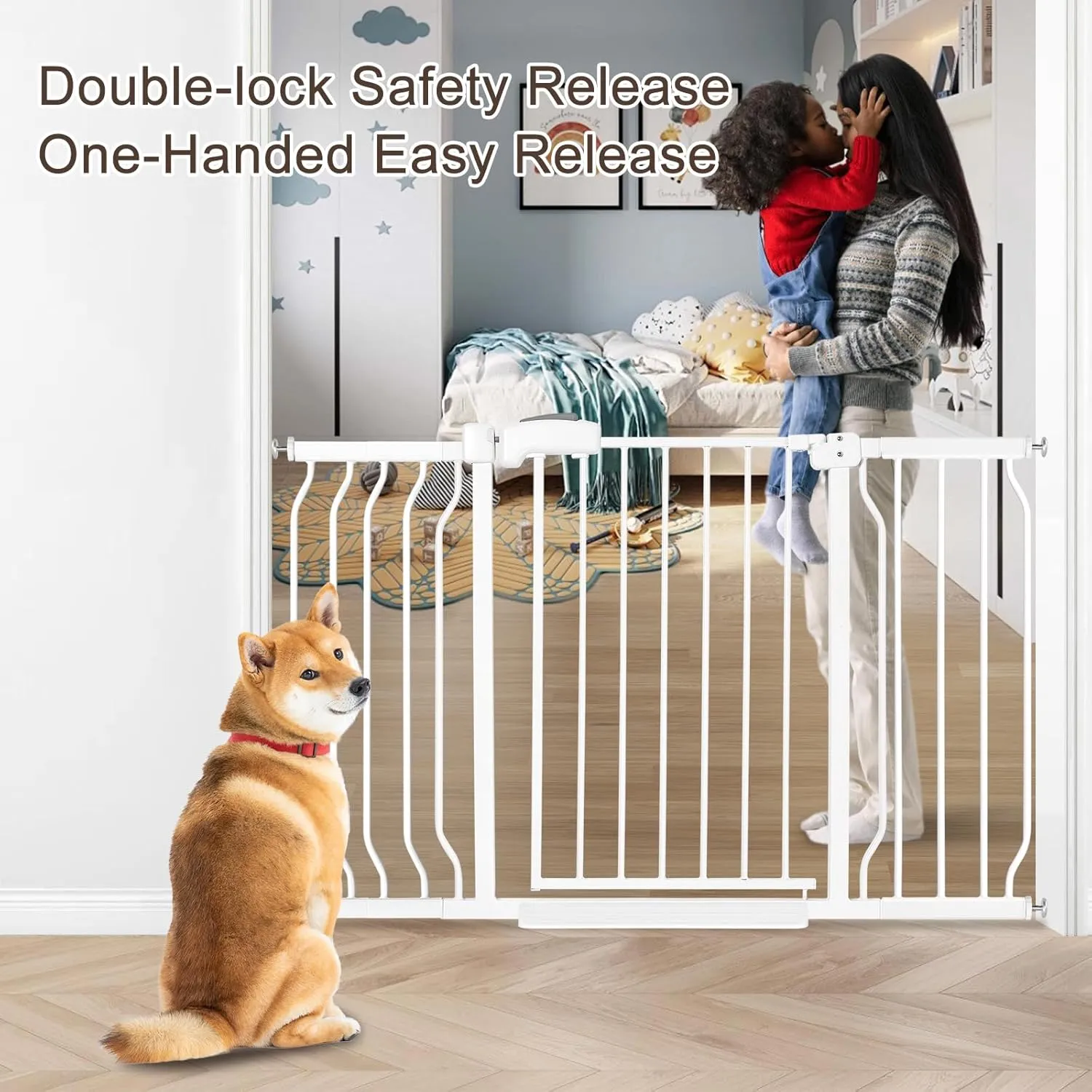 owlie Extra Wide Baby Gate for Stairs Dooorways with Door 47-57 Inch, Extra Large Long Stair Gates for Kids Pet Gate Baby Gates Pressure Mount White (30.5" Tall)