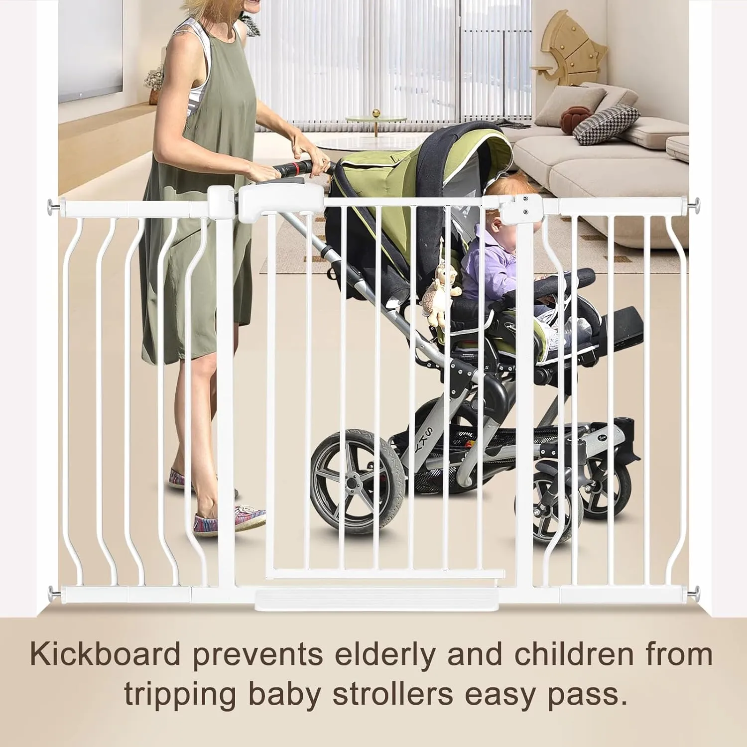 owlie Extra Wide Baby Gate for Stairs Dooorways with Door 47-57 Inch, Extra Large Long Stair Gates for Kids Pet Gate Baby Gates Pressure Mount White (30.5" Tall)