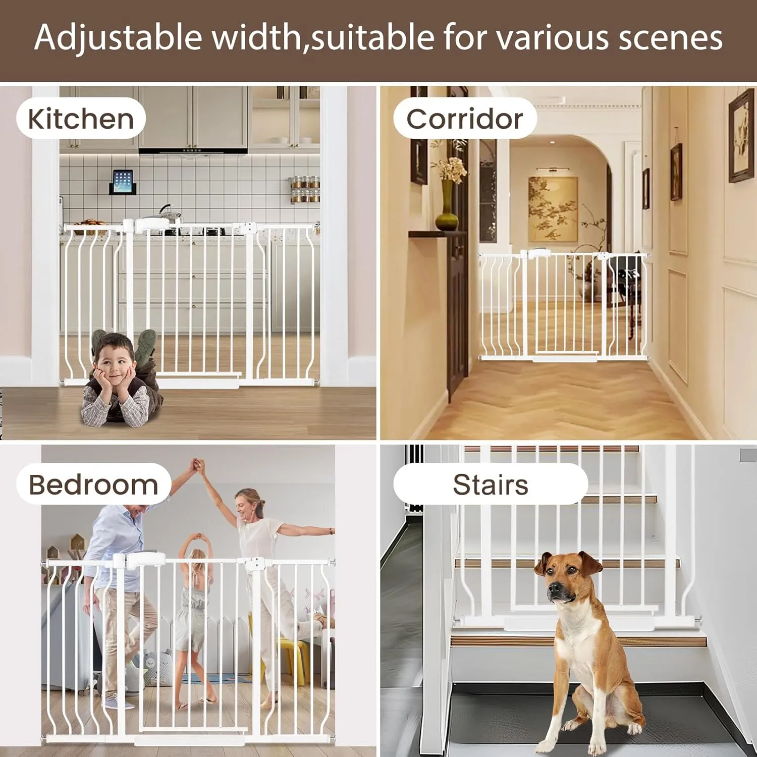 owlie Extra Wide Baby Gate for Stairs Dooorways with Door 47-57 Inch, Extra Large Long Stair Gates for Kids Pet Gate Baby Gates Pressure Mount White (30.5" Tall)