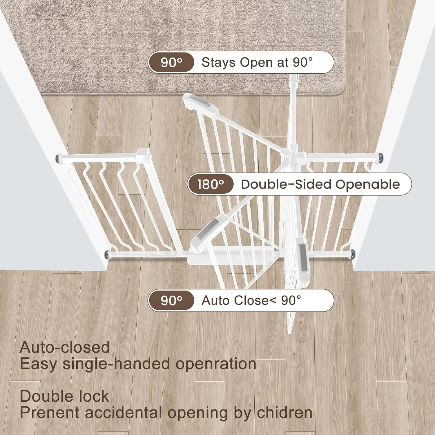 owlie Extra Wide Baby Gate for Stairs Dooorways with Door 47-57 Inch, Extra Large Long Stair Gates for Kids Pet Gate Baby Gates Pressure Mount White (30.5" Tall)