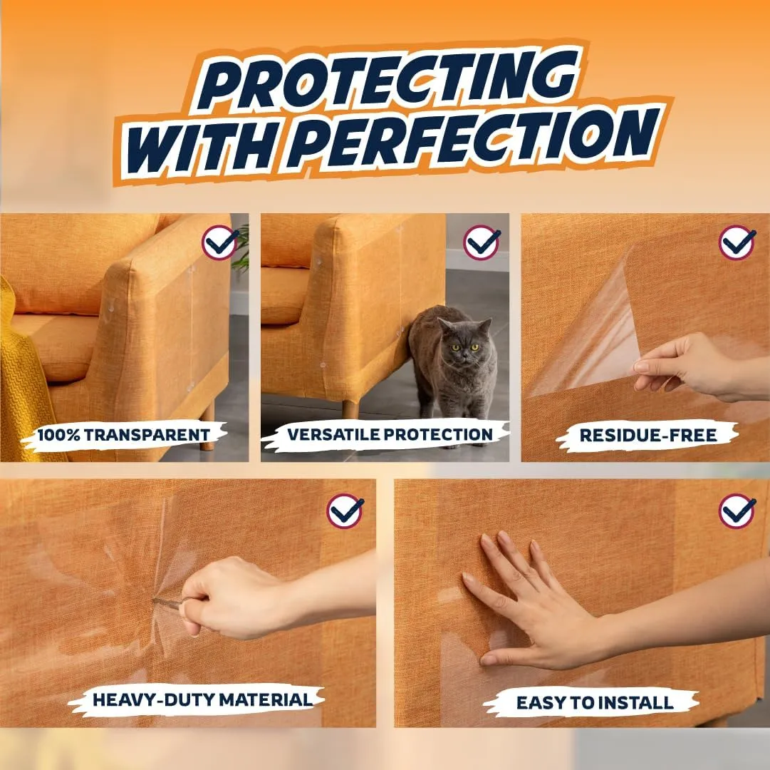 Panther Armor Furniture Protector, 8-Pack, Heavy Duty Anti-Scratch Cat Couch Protector, Transparent