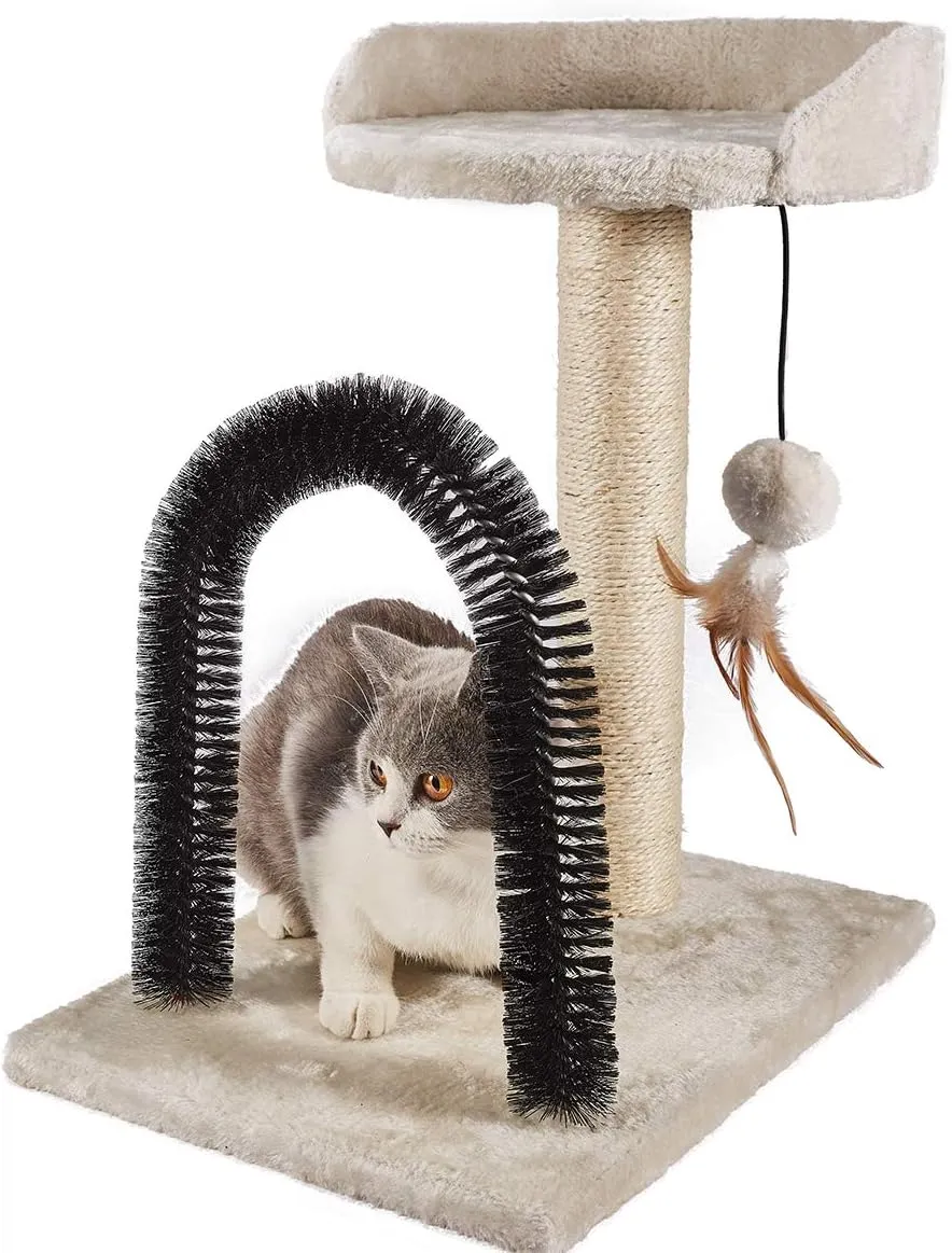 PEEKAB Cat Scratching Post with Tower Tree and Arch Self Groomer Massager Brush Kitty Ball Toys for Kittens and Small Cats