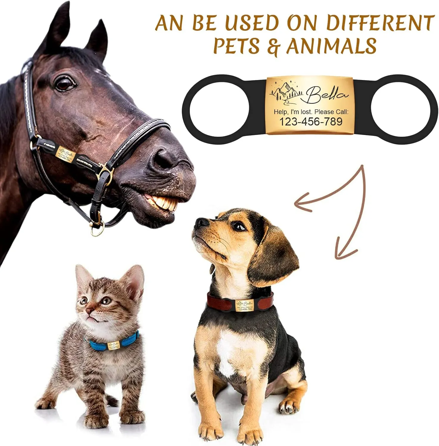 Personalized Dog Tags, Slide On Pet ID Tag, Engraved Stainless Steel Cat Collar Tag, No Jingle Dog Name Tag Silent Pet Identification Tags(Small Gold)