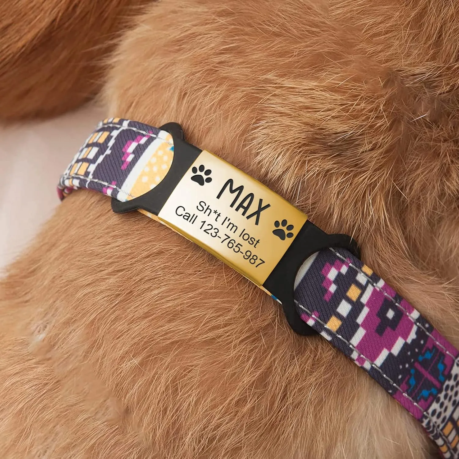 Personalized Dog Tags, Slide On Pet ID Tag, Engraved Stainless Steel Cat Collar Tag, No Jingle Dog Name Tag Silent Pet Identification Tags(Small Gold)